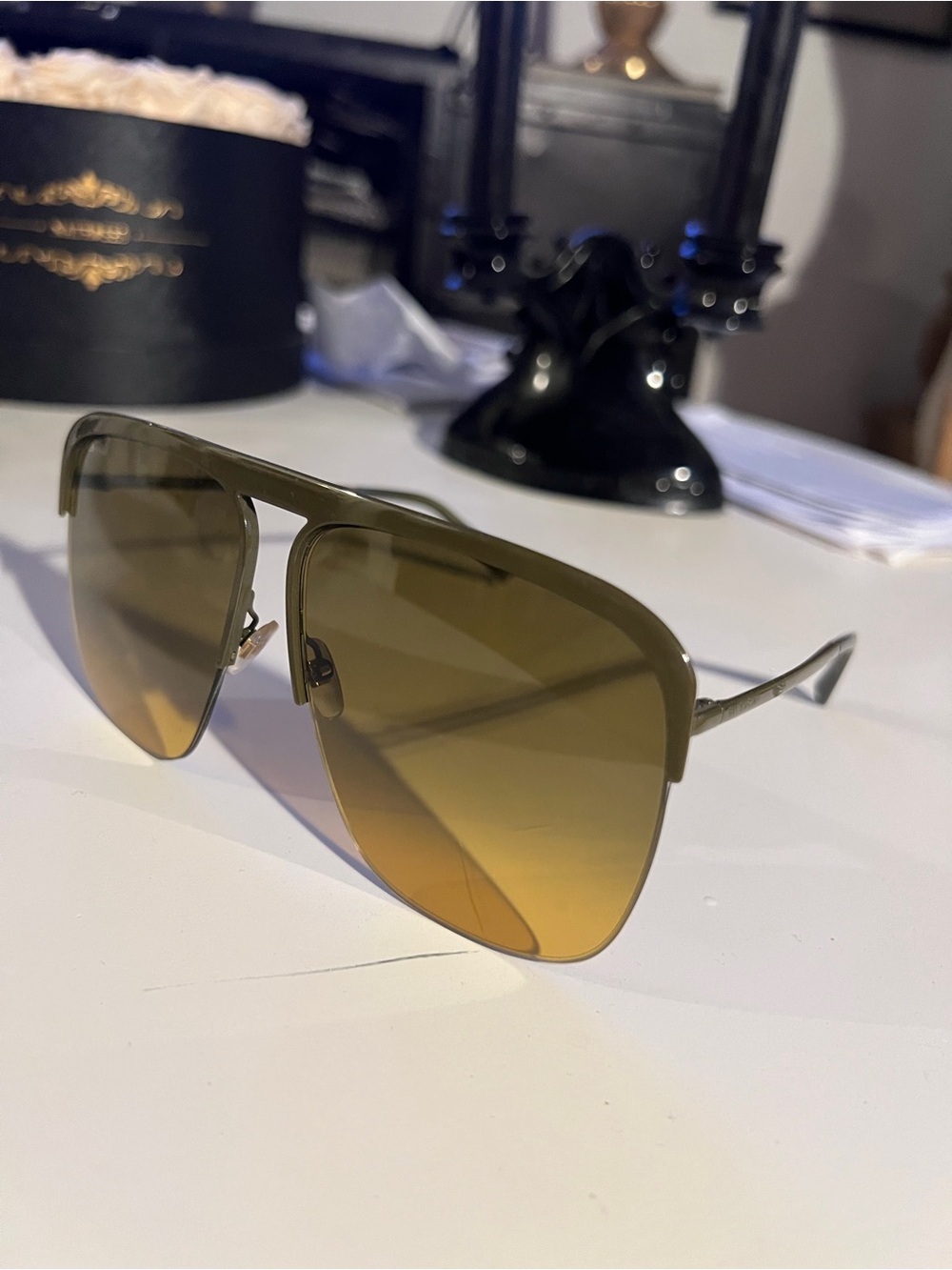 Givenchy golden amber olive  oversized Aviator Sunglasses